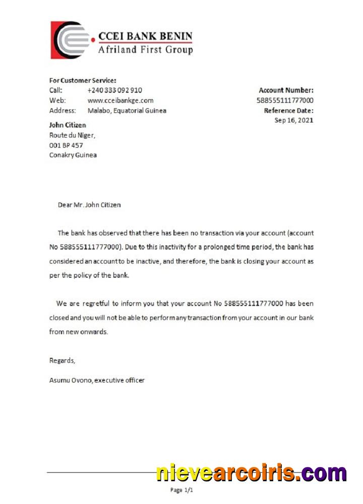 Equatorial Guinea CCEI Bank Benin bank closure reference